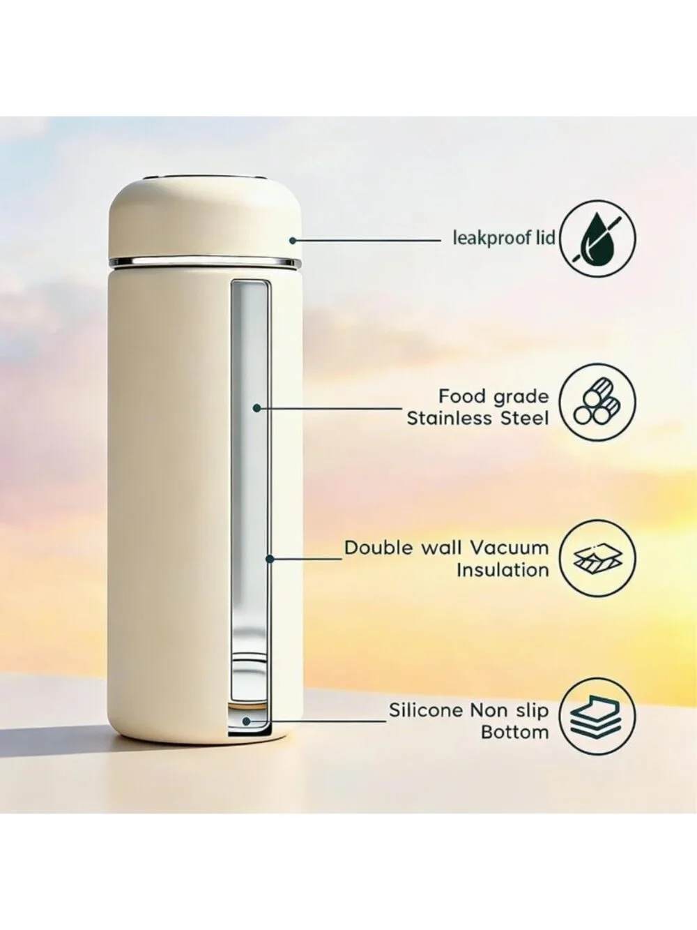 11oz Insulated Water Bottle - Leak Proof Stainless Steel for Hot & Cold Drinks